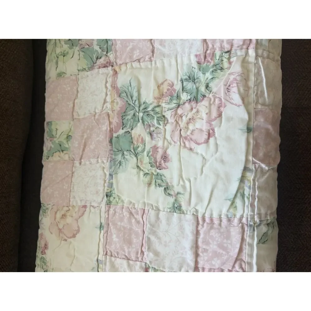 Vintage Laura Ashley Country Pink Roses Patchwork Quilt Full/queen Cottagecore